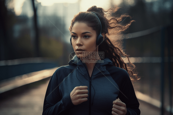 带着耳机跑步的女性图片