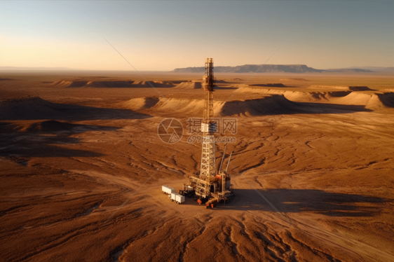 在沙漠景观中间的大型钻机图片
