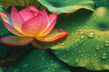 花瓣雨绿色荷叶的详细设计图片