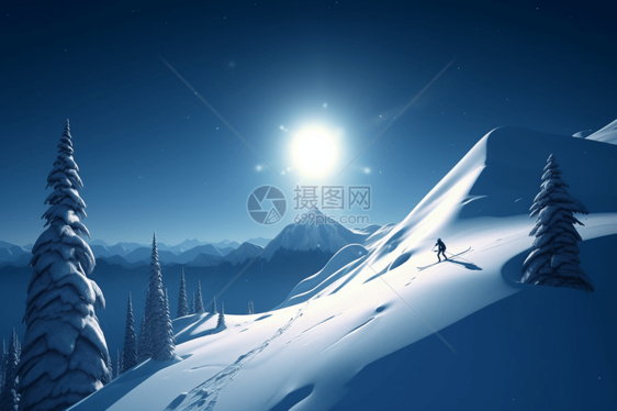 白雪覆盖的山上图片