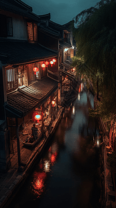 江南水乡夜景图片