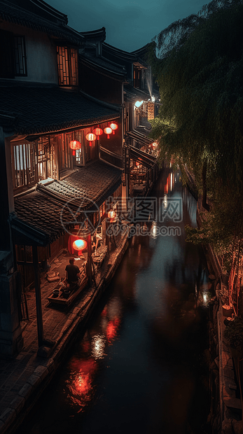 江南水乡夜景图片