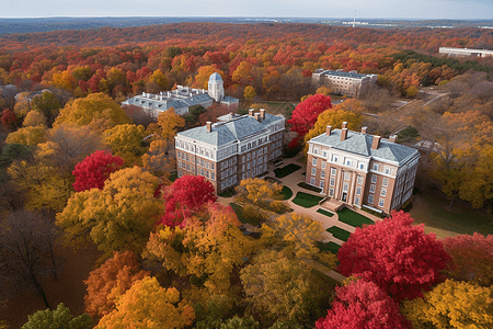 秋天的校园建筑背景图片