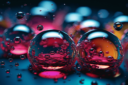 玻璃气泡漂浮在流体背景中背景图片