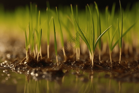 水稻土壤幼稻植物的特写背景