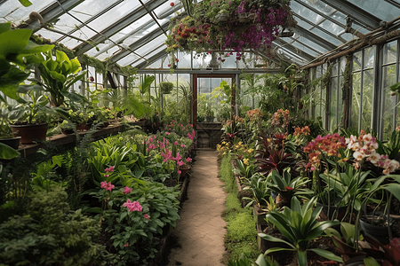 花卉温室温室种植了各种植物背景