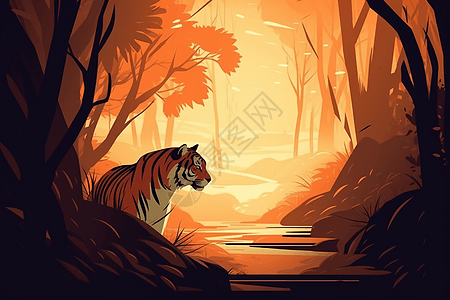 森林中散步的老虎图片
