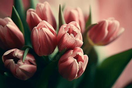 粉色背景下的郁金香花束图片