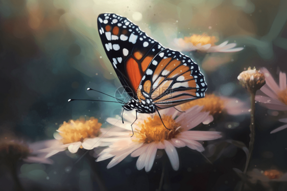 蝴蝶在盛开的花朵上图片