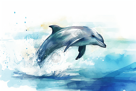 海豚水彩素描风格图片