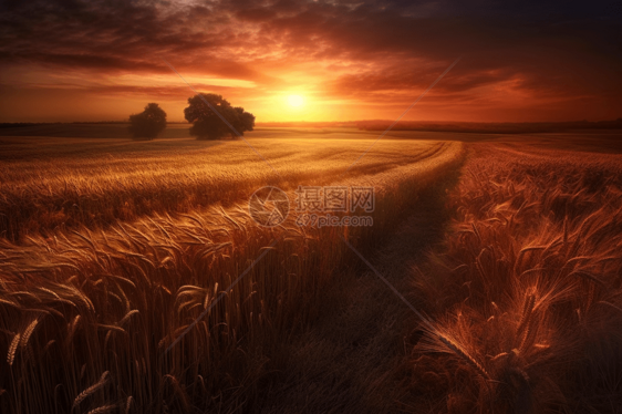 日落时的麦田风景图片