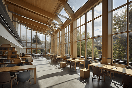 室内建筑设计阅览室的平静氛围和自然光背景