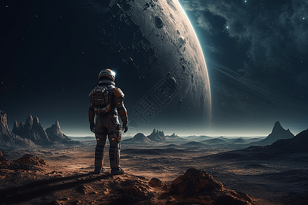 宇航员站在外星世界背景图片