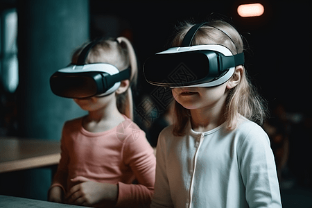 儿童在VR教室中通过互动游戏和活动进学习图片