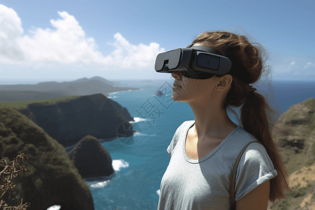 女生在VR旅行计划中探索图片