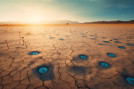 干燥沙漠中的灌溉系统图片