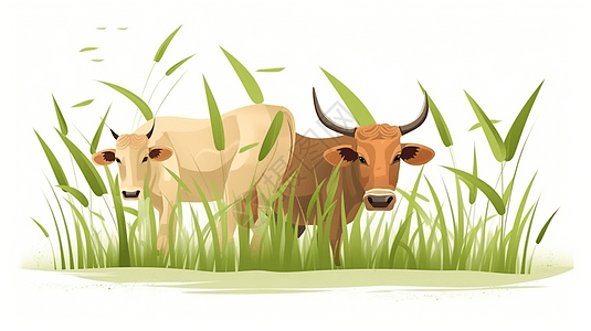 牛在稻田放牧图片