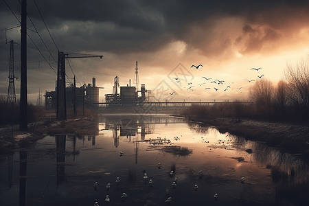 昏暗的燃煤电厂图片