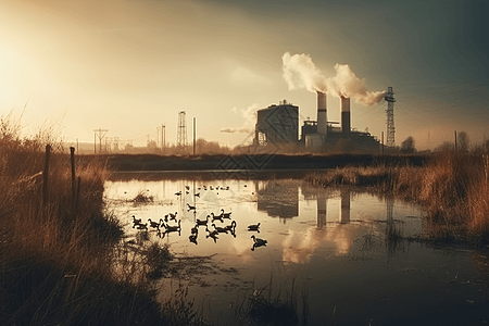落日的燃煤电厂图片