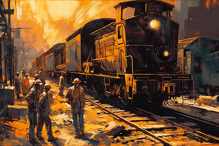 火车边的煤炭工背景图片