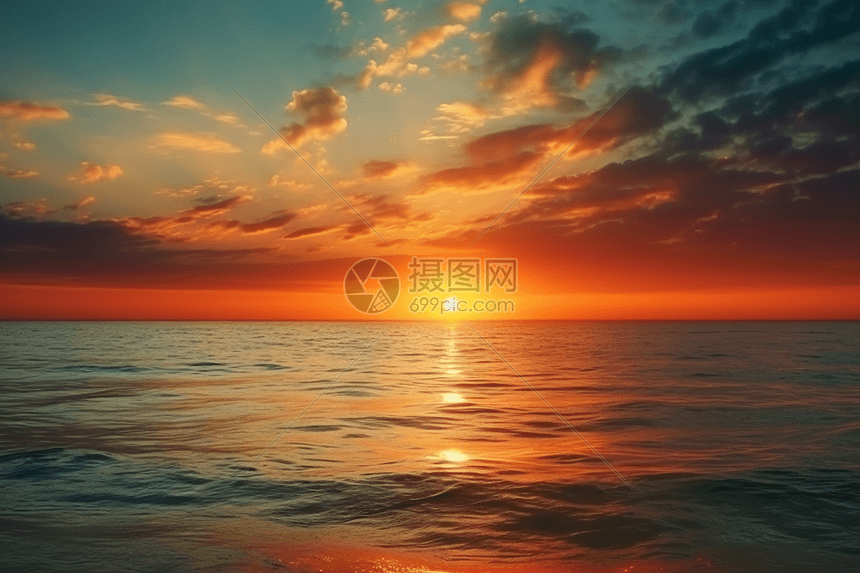 日落下的海面图片