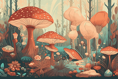 巨型蘑菇插画图片