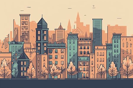 插画风城市建筑街道图片