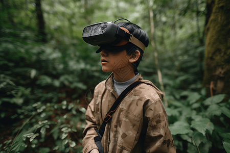 一个男孩戴着VR耳机探索图片