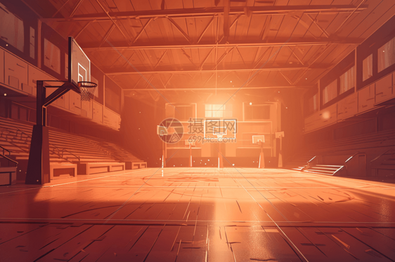 灯光下室内篮球场图片