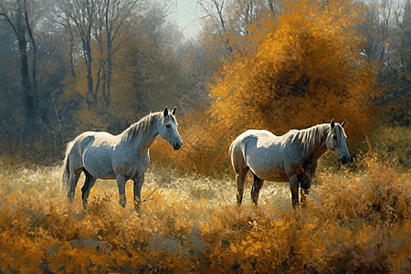 在田野中放牧的马图片