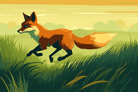 狐狸在草地图片