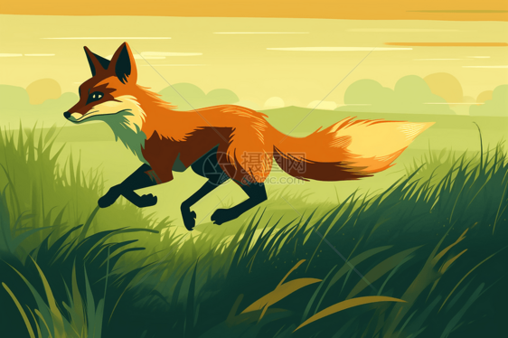 狐狸在草地图片
