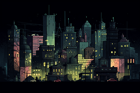复古深夜城市图片