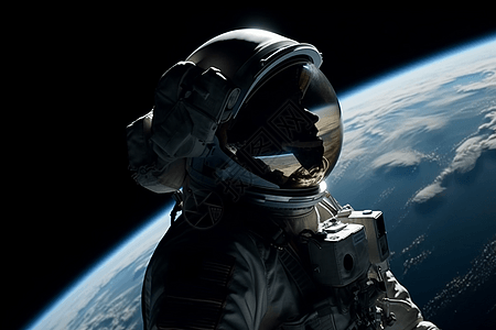 宇航员漂浮在太空舱外背景图片