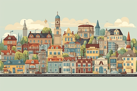城镇扁平插画图片