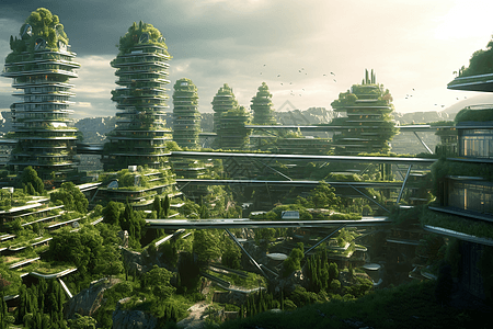 植物覆盖城市绿色城市未来城市图片