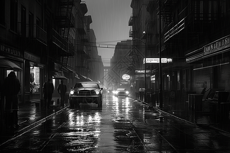 城市街道黑白照图片