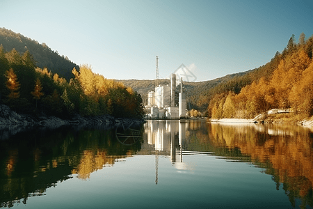 小旧工厂素材湖边的工厂建筑背景