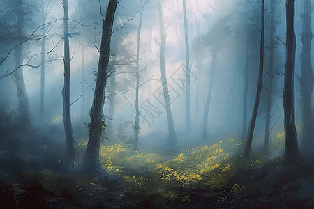 迷雾森林绘画图片
