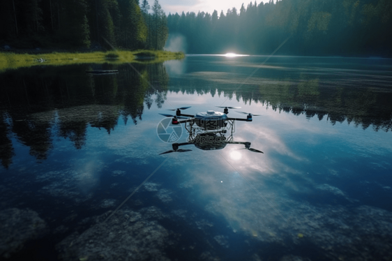 湖面上悬停的无人机图片