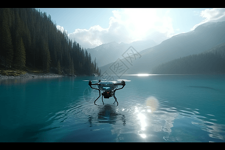 湖面上的无人机图片