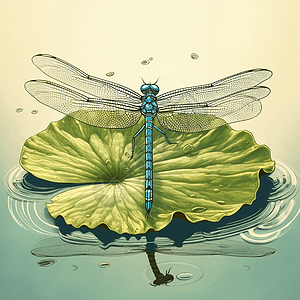 池塘,青蛙荷叶上的蜻蜓插画
