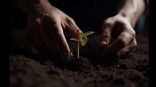 土壤中种植幼树图片