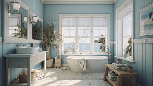 柔和的蓝白色浴室图片