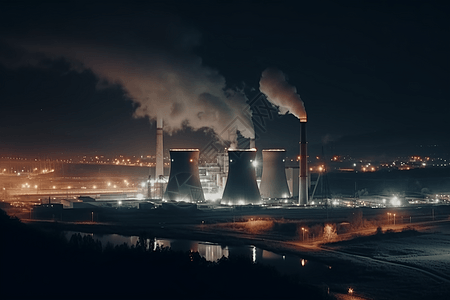 晚上看到的燃煤发电厂图片