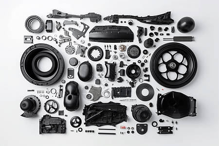 汽车零部件陈列在白纸上背景图片
