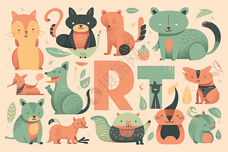 彩色插画动物字母图片