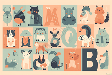 一种可爱的动物字母图片