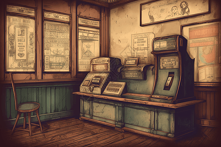 复古老式售票机背景图片