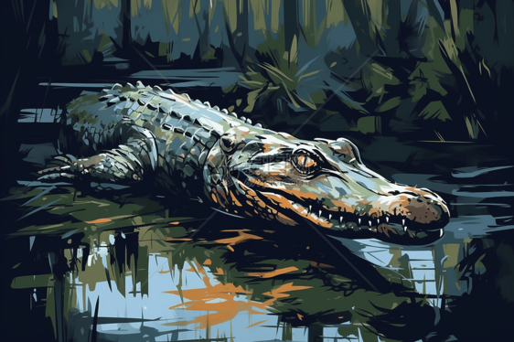 野外沼泽的鳄鱼图片